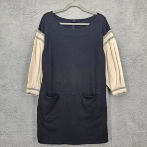 Free People NEW ROMANTICS Black & Cream Dress With Pockets & Embroidered Medium